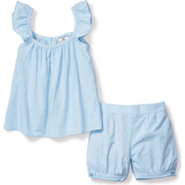 Girls Swiss Dots Short Set, Blue - Mixed Apparel Set - 1