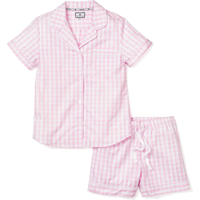 Women's Short Sleeve Short Set, Pink Gingham - Pajamas - 1