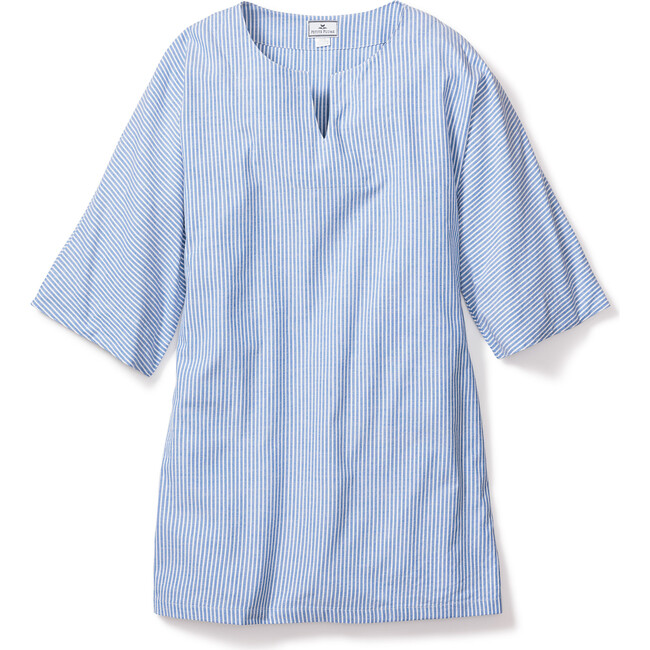 Women's Short Caftan, Blue Seersucker - Pajamas - 1