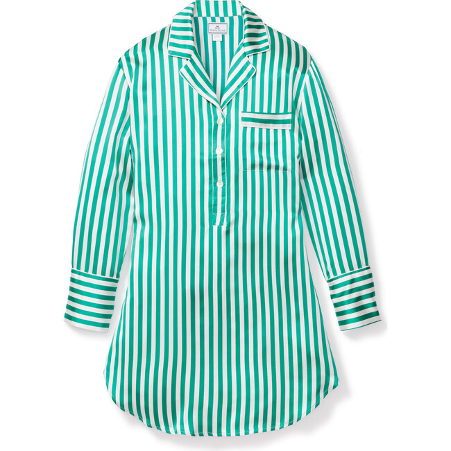 Women's Mulberry Silk Nightshirt, Green Stripe - Pajamas - 1