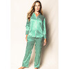 Women's Mulberry Silk Pajama Set, Green Stripe - Pajamas - 2