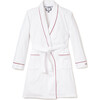 Women's Flannel Robe, White with Red Piping - Robes - 1 - thumbnail