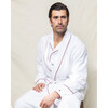 Men's Flannel Robe, White with Red Piping - Robes - 2
