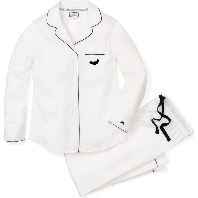 Women's Pajama Set, White with Bat Embroidery - Pajamas - 1