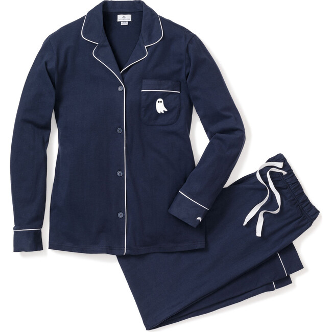 Women's Pajama Set, Navy with Ghost Embroidery - Pajamas - 1