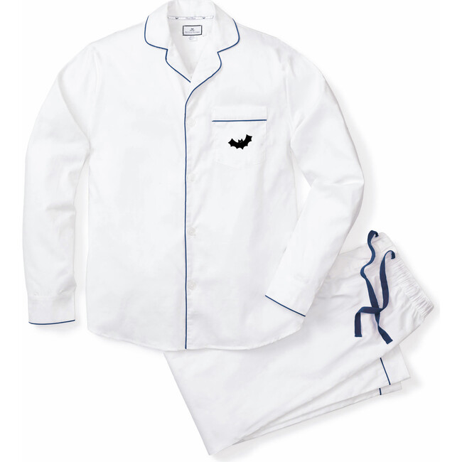 Men's Pajama Set, White with Bat Embroidery - Pajamas - 1
