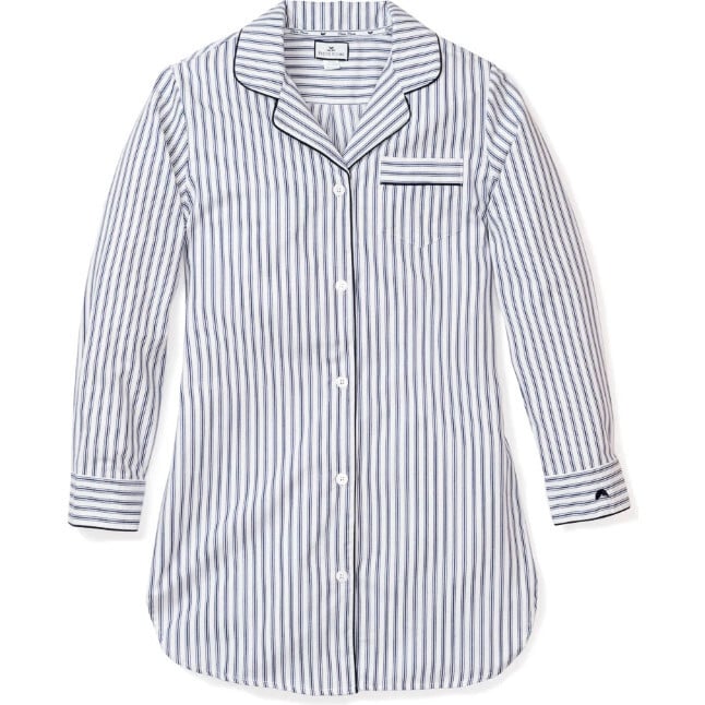 Women's Nightshirt, Navy French Ticking - Pajamas - 1