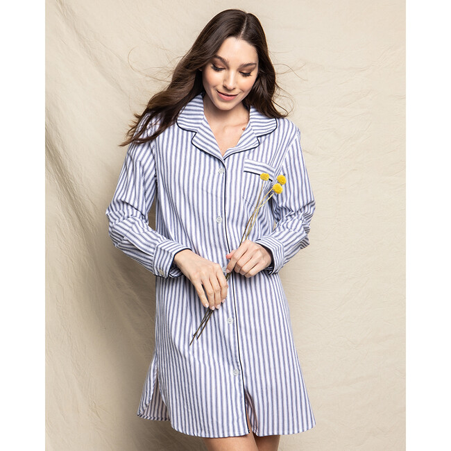 Women's Nightshirt, Navy French Ticking - Pajamas - 2