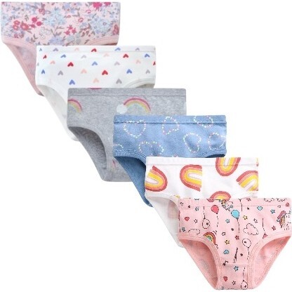 Girls 6 Pack Underwear, Rainbows/Blue Hearts - Underwear - 1