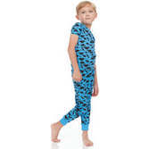 Kids Short Sleeve Pajamas, Dark Dinosaurs - Pajamas - 2