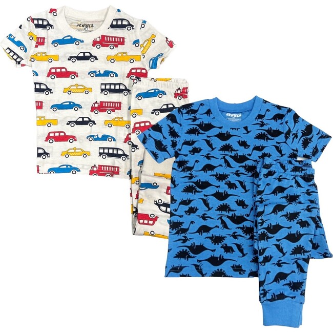 Kids 2-Pack Short Sleeve Pajamas, Dark Dinosaurs/Cars - Pajamas - 1