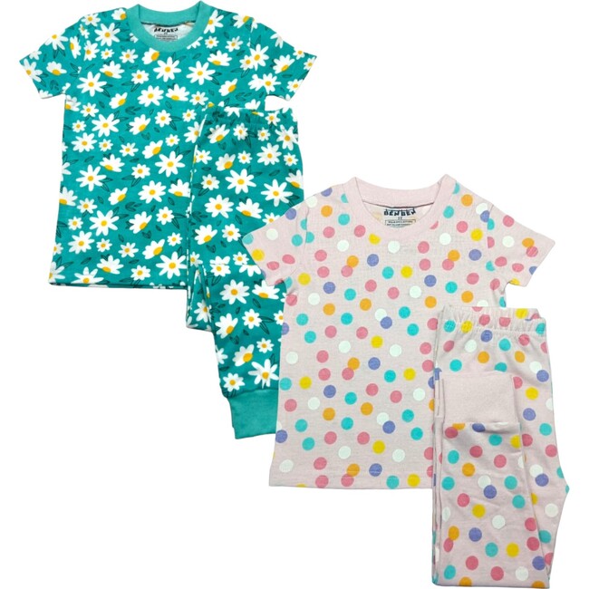 Kids 2-Pack Short Sleeve Pajamas, Colorful Dots/Sunflowers - Pajamas - 1