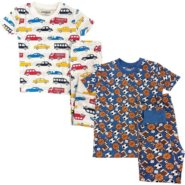 Kids 2-Pack Short Sleeve Pajamas, Cars/Sports - Pajamas - 1