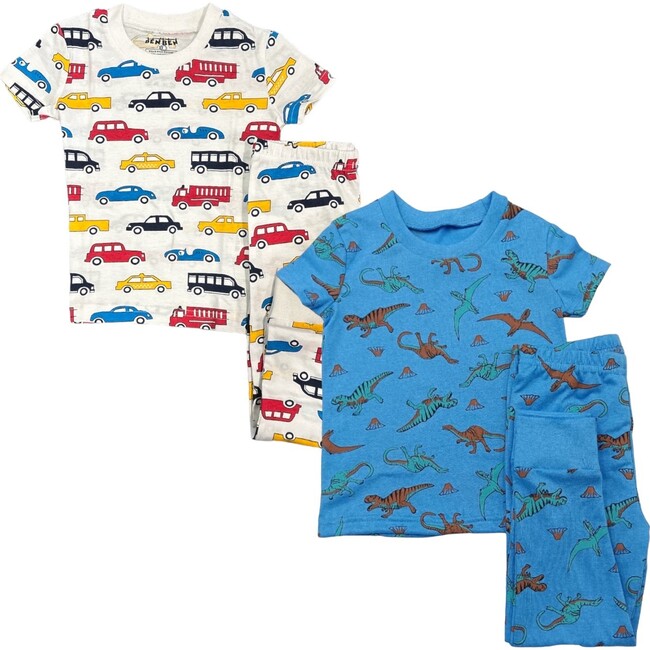 Kids 2-Pack Short Sleeve Pajamas, Cars/Blue Dinosaurs - Pajamas - 1