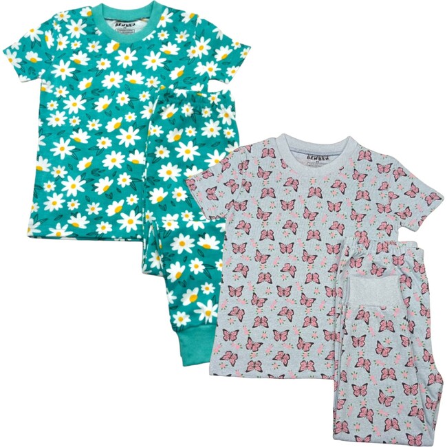 Kids 2-Pack Short Sleeve Pajamas, Sunflowers/Butterflies - Pajamas - 1