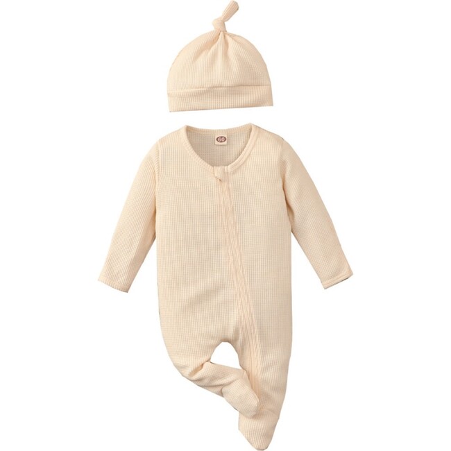 Footie With Matching Hat, Tan - Footie Pajamas - 1
