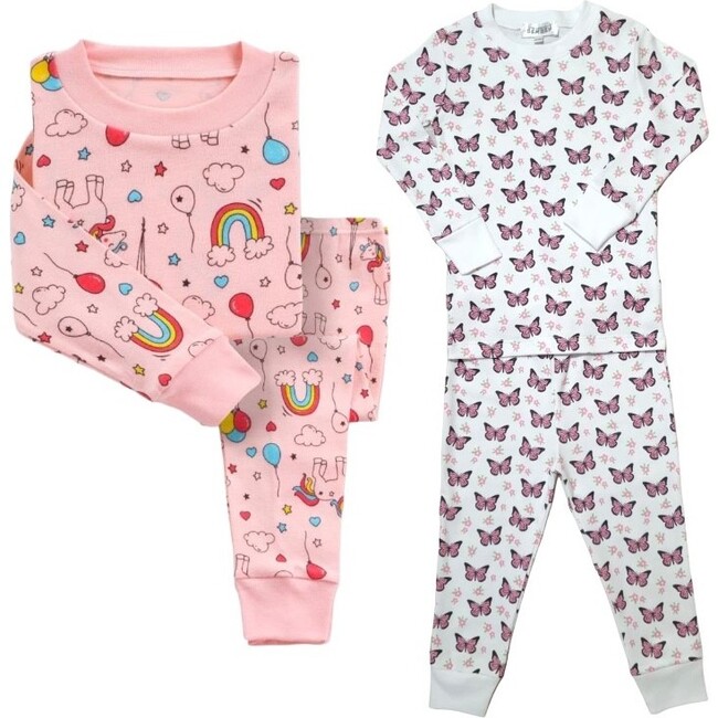 2-Pack Pajamas, Pink Rainbows/Butterflies - Pajamas - 1