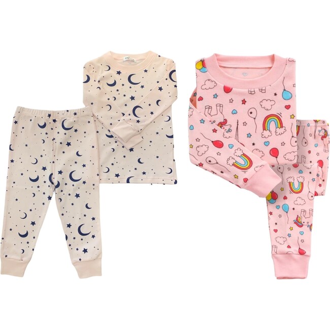2-Pack Pajamas, Pink Rainbows/Moon and Stars - Pajamas - 1