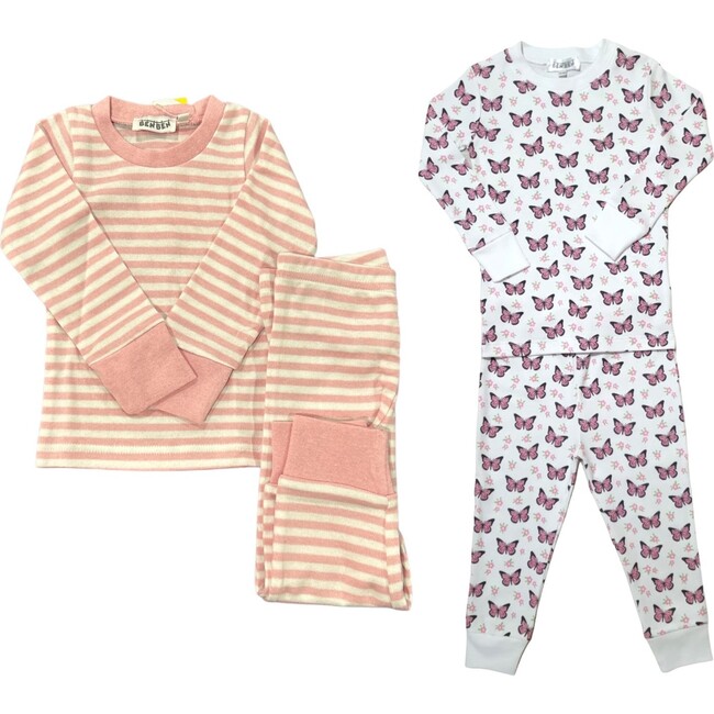 2-Pack Pajamas, Pink Stripes/Butterflies - Pajamas - 1
