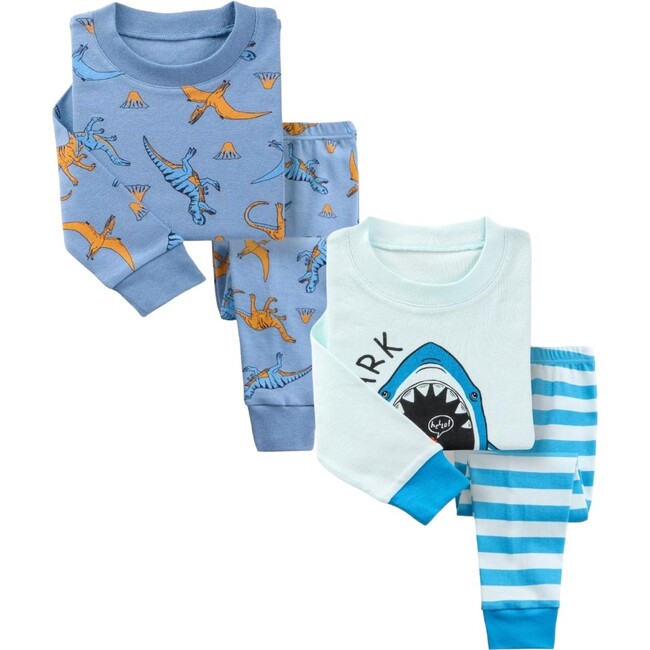 2-Pack Pajamas, Blue Dinosaurs/Sharks - Pajamas - 1