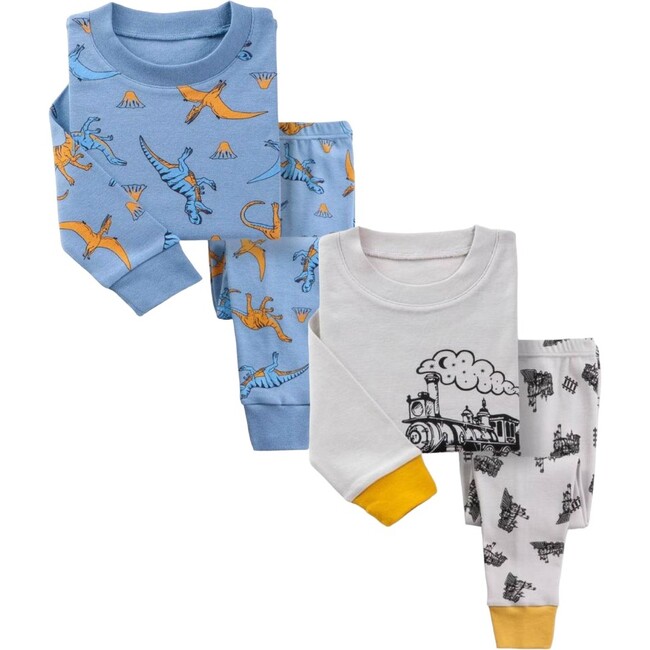 2-Pack Pajamas, Blue Dinosaurs/Trains - Pajamas - 1
