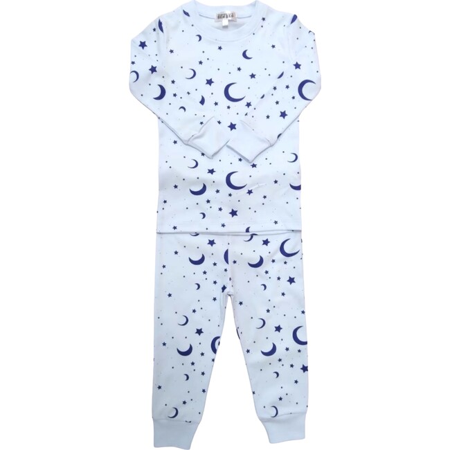 Moon and Stars Pajama Set, Blue - Pajamas - 1