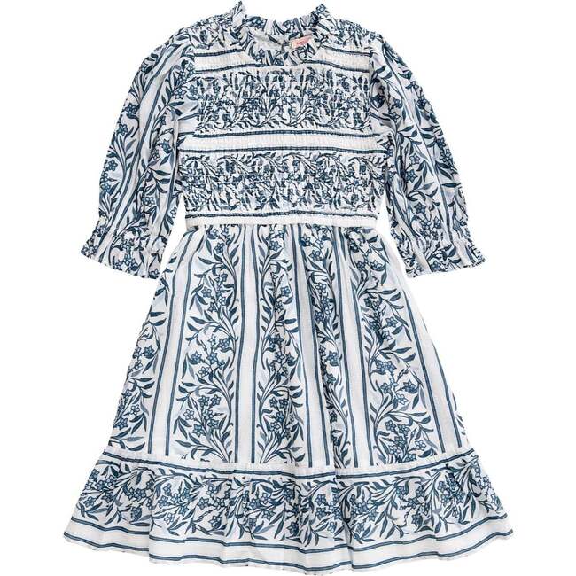 Mini Danielle Dress in Blue Linear Print