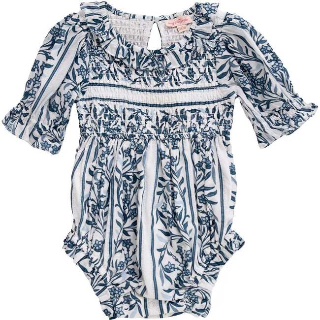 Baby Danielle Romper in Blue Linear Print