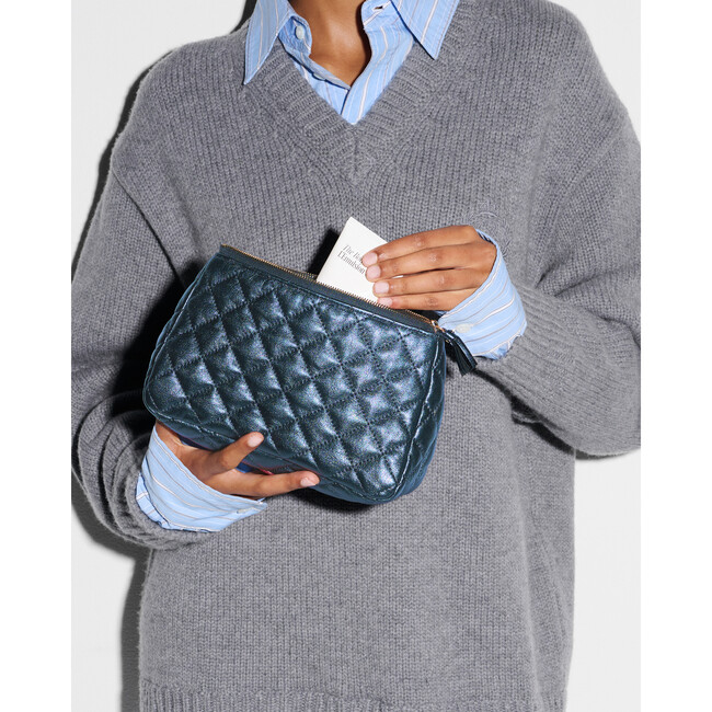 Leather Medium Luna Cosmetic, Midnight Metallic - Bags - 3