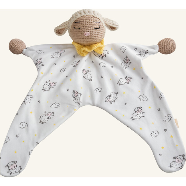 Handmade Lamb Lovey, Crocheted Comfort Blanket in Soft Cotton