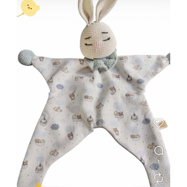 Handmade Bunny  Lovey, Crocheted Comfort Blanket in Soft Cotton