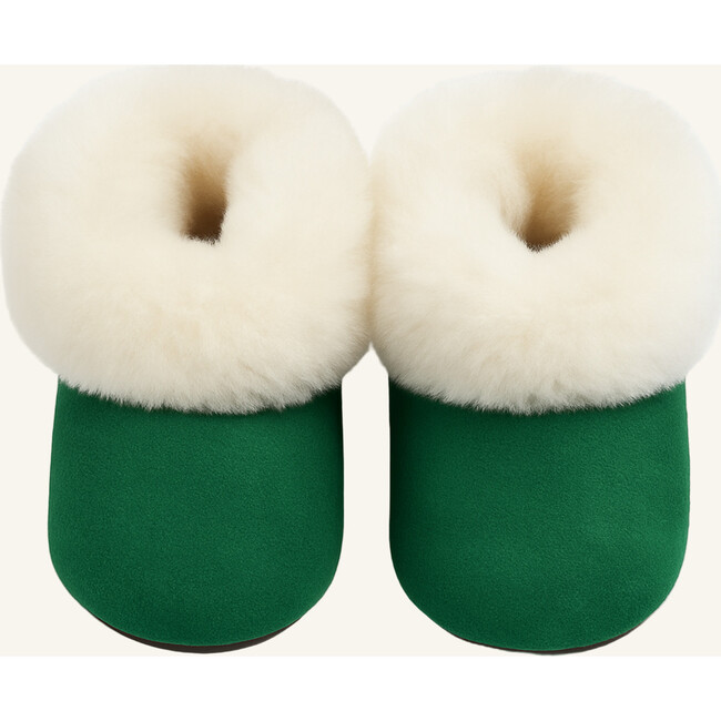 Alpaca Fur Baby and Kids Booties Slippers, Emerald Green
