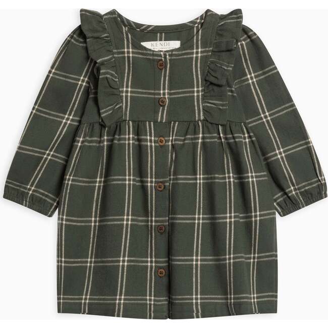 Rya Flannel Ruffle Dress Pine Plaid