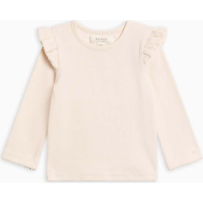Rina Ribbed Ruffle Long Sleeve Top Ivory