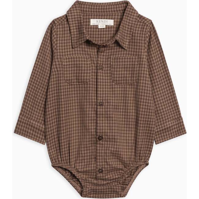 Giri Flannel Collared Bodysuit Chestnut Plaid