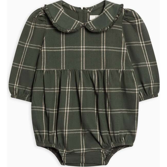 Aven Flannel Bubble Collared Romper Pine Plaid