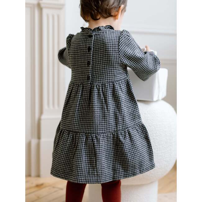Neela Flannel Ruffle Neckline Long Sleeve Dress Navy Plaid - Dresses - 4