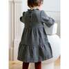 Neela Flannel Ruffle Neckline Long Sleeve Dress Navy Plaid - Dresses - 4