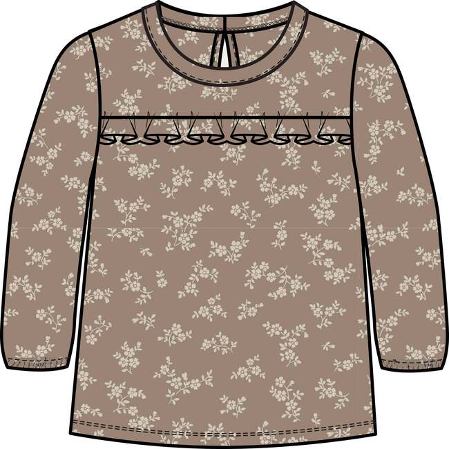 Sorren Ruffle Long Sleeve Top Joanne Floral / Taupe