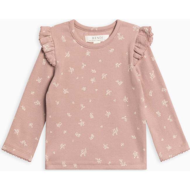 Rina Ribbed Ruffle Long Sleeve Top Amaya Floral / Mauve