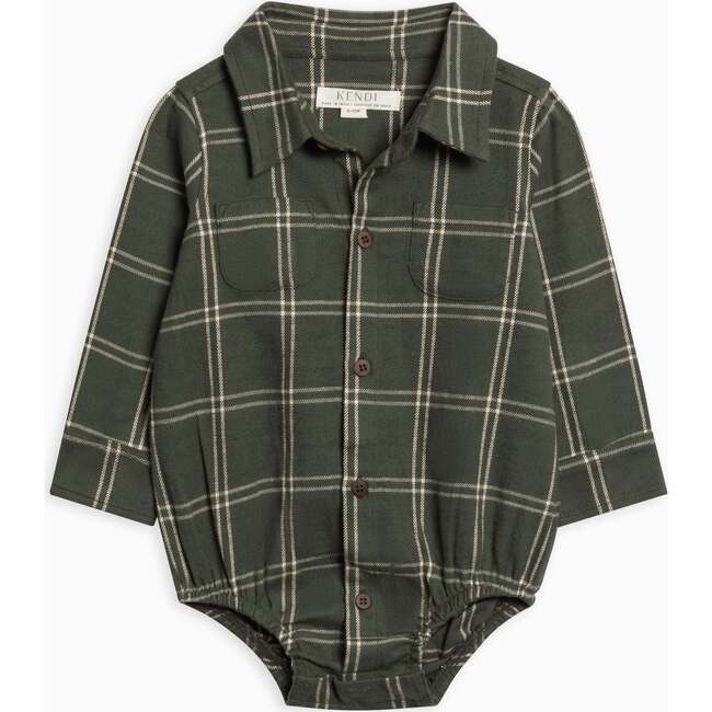 Giri Flannel Collared Bodysuit Pine Plaid