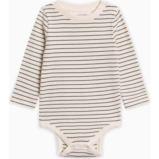 Sammy Ribbed Snap Shoulder Long Sleeve Bodysuit Olive Stripe