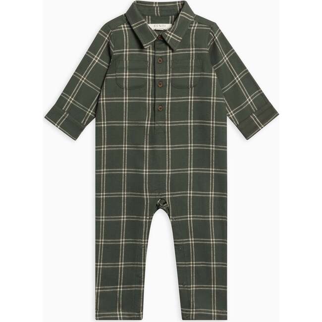 Bohdi Flannel Collared Romper Pine Plaid