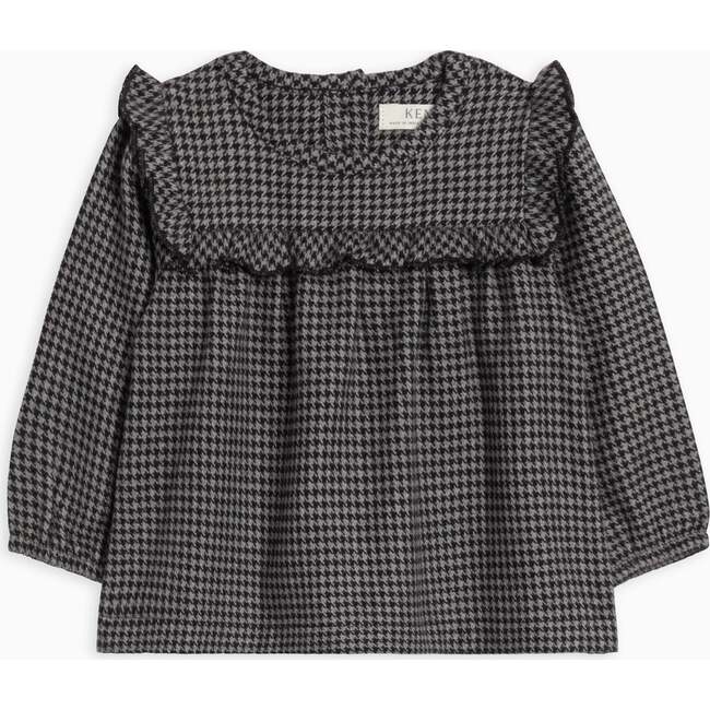 Sally Flannel Ruffle Neckline Top Houndstooth