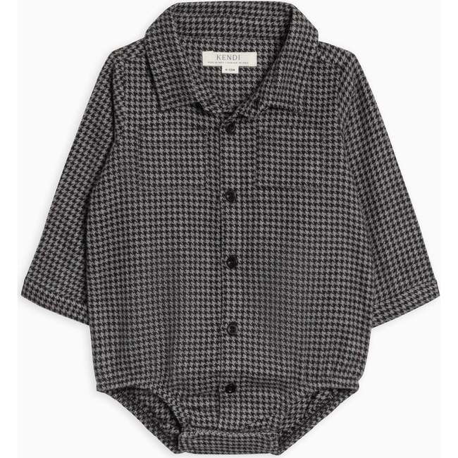 Carson Flannel Long Sleeve Collared Button Down Bodysuit Houndstooth