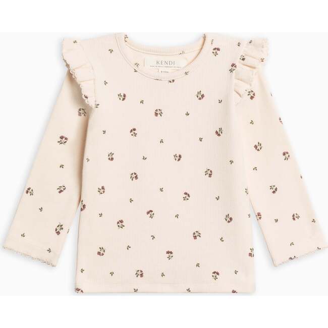 Rina Ribbed Ruffle Long Sleeve Top Lindsey Floral / Olive