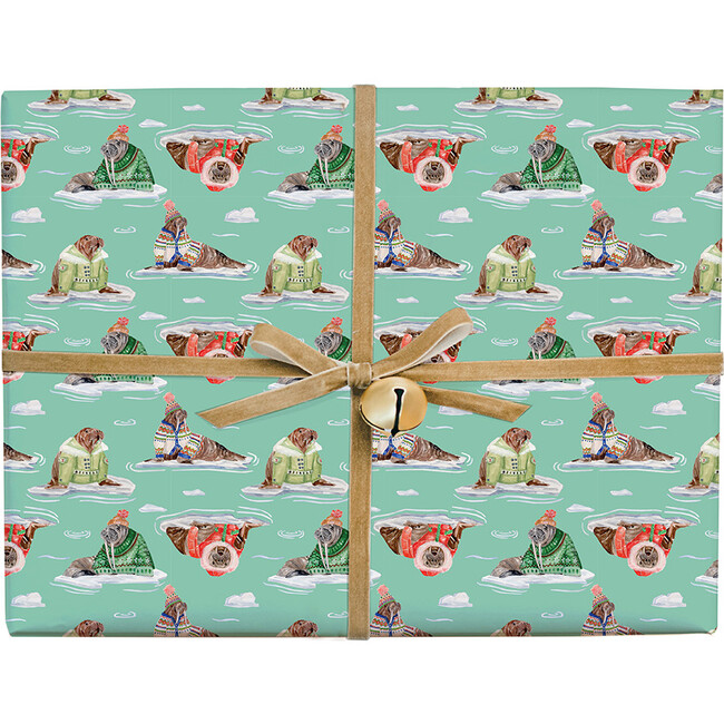 Lana's Shop X Maisonette Holiday Walrus Gift Wrap, Green - Gift Wraps - 1