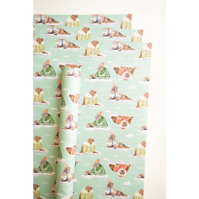 Lana's Shop X Maisonette Holiday Walrus Gift Wrap, Green - Gift Wraps - 3