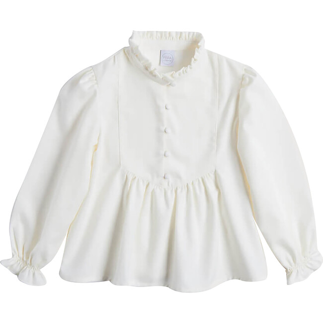 Mao Collar Romantic Blouse, White