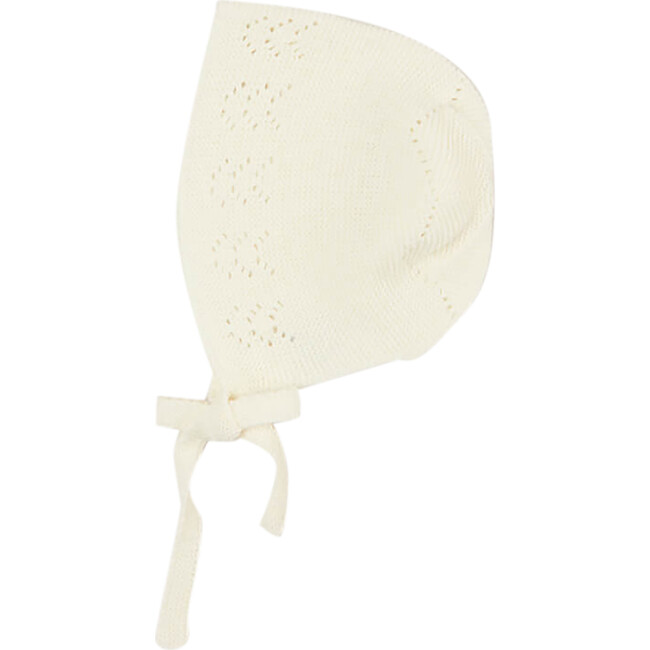 Baby Open Work Tie Bonnet, Cream